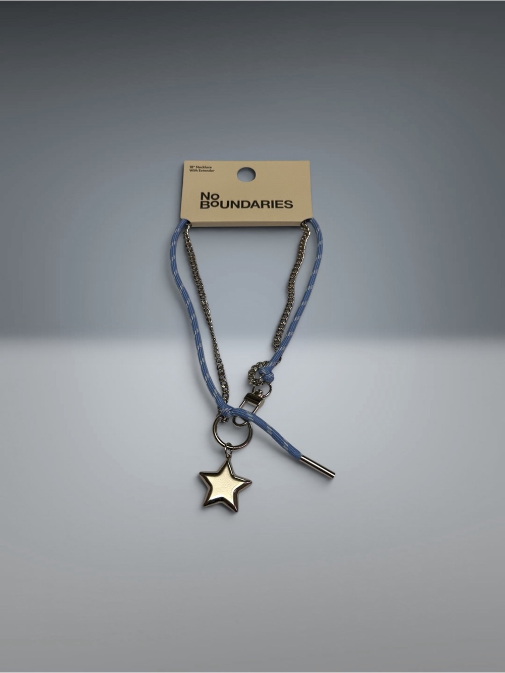 No Boundaries Silver Star Pendant Necklace with Light Blue Cord